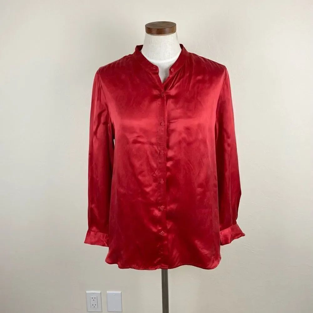 Eileen Fisher Georgina Classic Collar Button-Down Shirt - Red